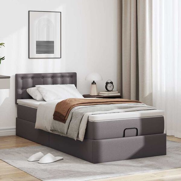 vidaXL Ottoman-Bett mit Matratzen & LEDs Grau 100x200 cm Kunstleder