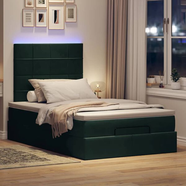 vidaXL Ottoman-Bett mit Matratzen & LEDs Dunkelgr&uuml;n 120x200 cm Samt