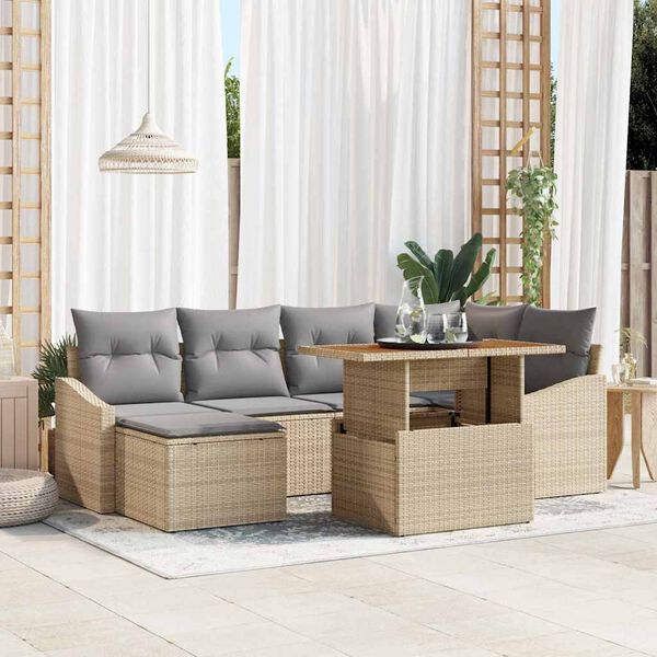 vidaXL Garten-Sofa-Set mit Speicher 7 pcs Beige Poly Rattan