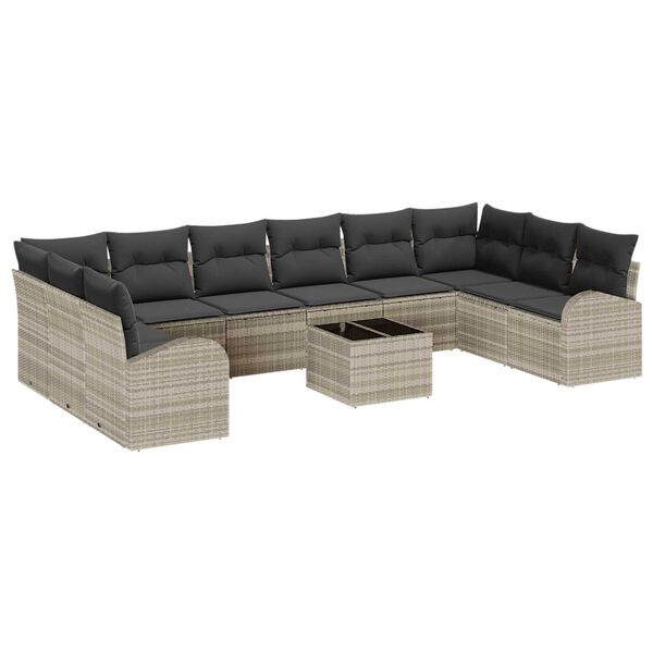 vidaXL Sofa Set mit Kissen mit Speicher 11 pcs Hellgrau Poly-Rattan