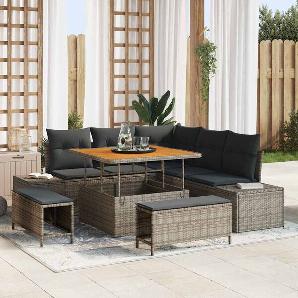 vidaXL Gartensofa-set mit Kissen mit Speicher 8 pcs Grau Poly Rattan