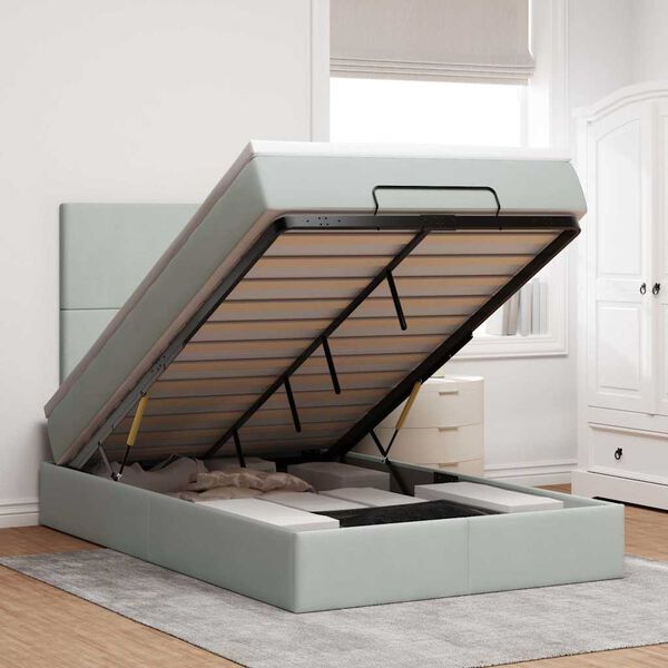 vidaXL Ottoman-Bett mit Matratzen & LEDs Hellgrau 120x190 cm Samt