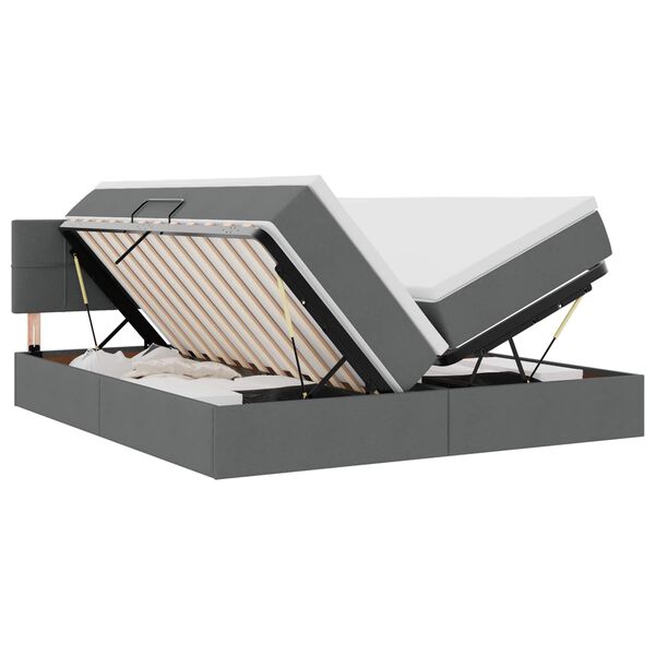 vidaXL Bett mit LED-Lichtleisten Dunkelgrau 200 x 200 cm Stoff