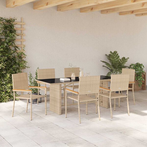 vidaXL Garten Essgruppe 7 pcs Beige Poly-Rattan