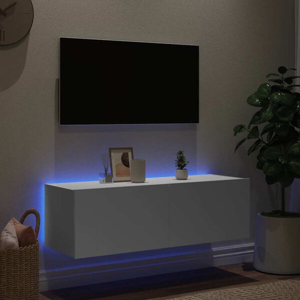 vidaXL TV-Wandschrank mit LED-Leuchten Wei&szlig; 100x35x31 cm