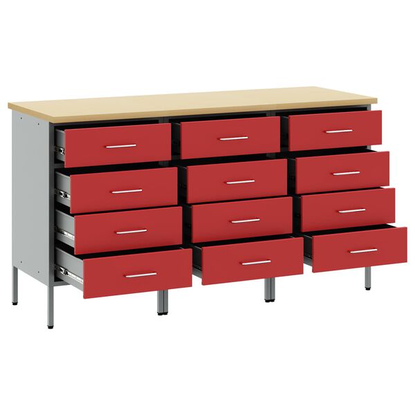 vidaXL Werkbank mit Schubladen 3 pcs Rot und Grau 75 x 45 x 85 cm