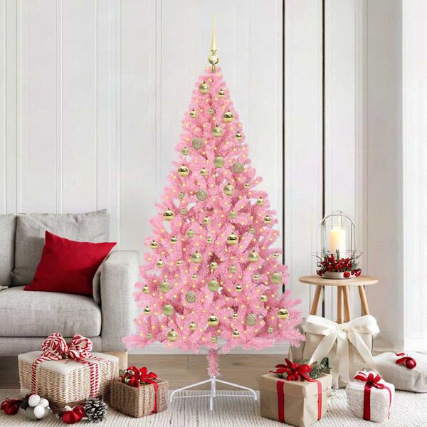 vidaXL K&uuml;nstlicher vorbeleuchteter Weihnachtsbaum Rosa 180 cm PVC