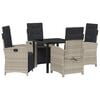 vidaXL Garten Essgruppe mit Kissen 5 pcs Hellgrau Poly-Rattan