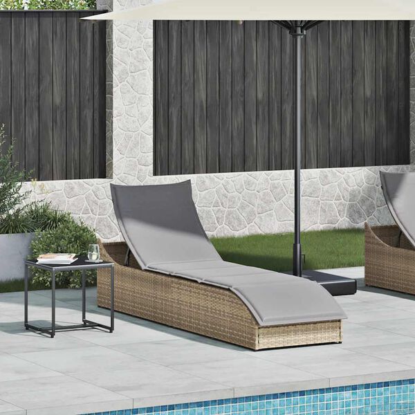 vidaXL Klappliege mit Auflage und Stauraum Beige Poly-Rattan