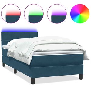 vidaXL Boxspringbett mit Matratze & LED Dunkelblau 80x220 cm Samt