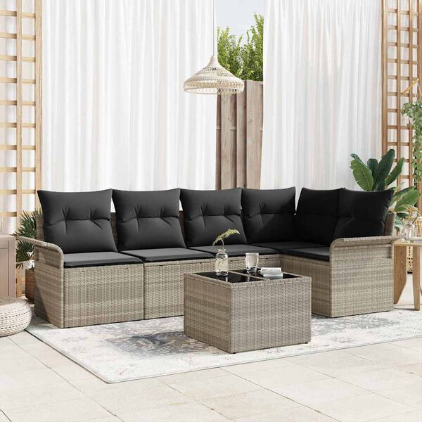 vidaXL Gartensofa-set mit Kissen 6 pcs Grau Poly-Rattan
