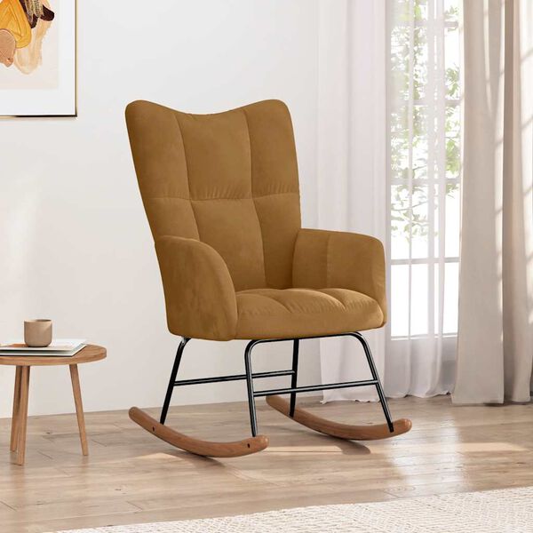 vidaXL Schaukelstuhl Braun Samt
