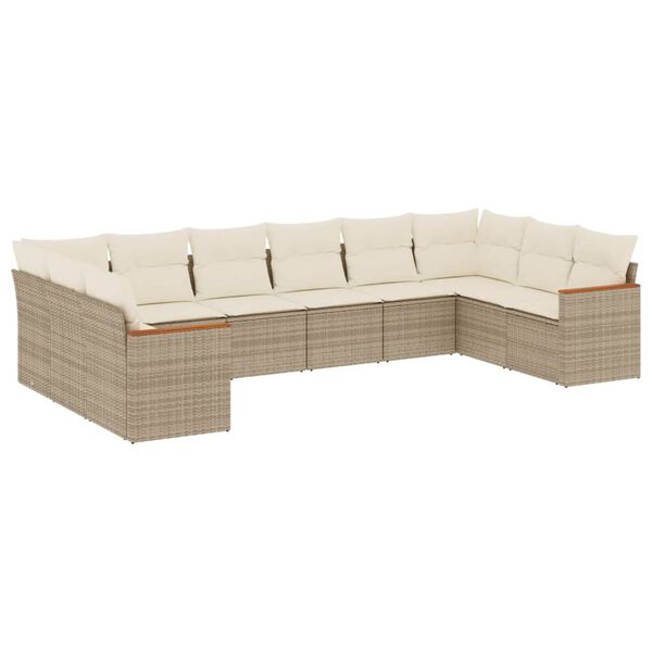 vidaXL 10-tlg. Garten-Sofagarnitur mit Kissen Beige Poly Rattan