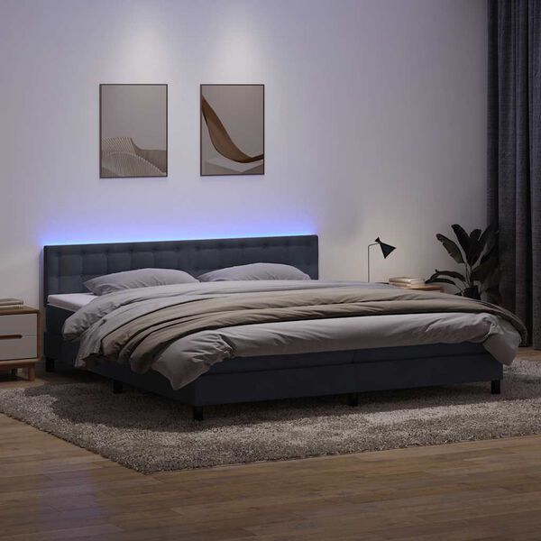 vidaXL Boxspringbett mit Matratze & LED Dunkelgrau 200x210 cm Samt