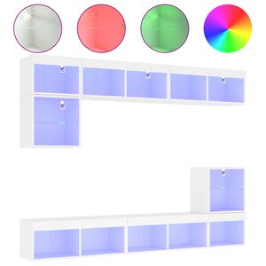 vidaXL 8-tlg. Wohnwand mit LED-Beleuchtung Wei&szlig; Holzwerkstoff