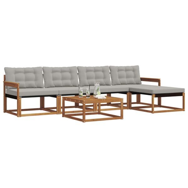 vidaXL Outdoor-Sofagarnitur mit Kissen 6 pcs Nat&uuml;rlich und Hellgrau