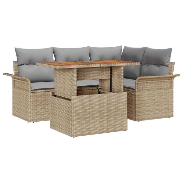 vidaXL Garten-Sofa-Set mit Speicher 5 pcs Beige Poly Rattan