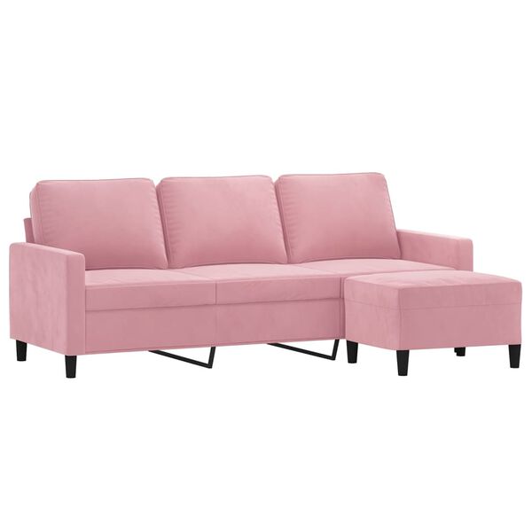 vidaXL 3-Sitzer-Sofa mit Hocker Rosa 180 cm Samt