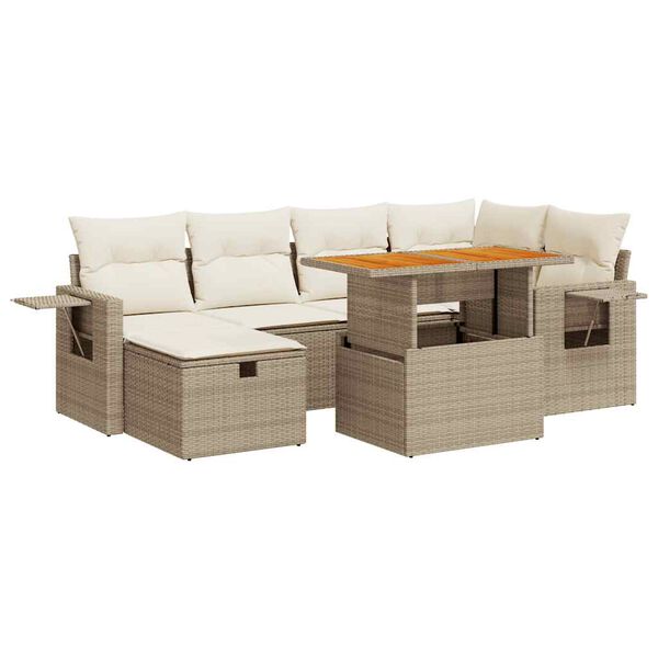 vidaXL 8-tlg. Garten-Sofagarnitur mit Kissen Beige Poly Rattan Akazie