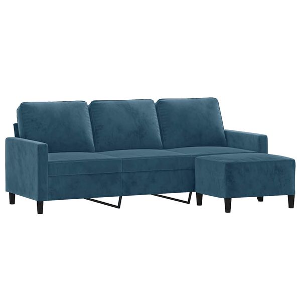 vidaXL 3-Sitzer-Sofa mit Hocker Blau 180 cm Samt