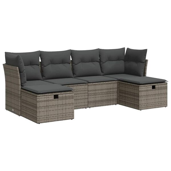 vidaXL 6-tlg. Garten-Sofagarnitur mit Kissen Grau Poly Rattan