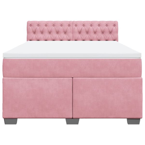 vidaXL Boxspringbett mit Matratze Rosa 140x190 cm Samt