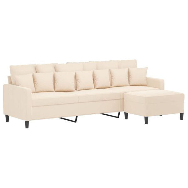 vidaXL 3-Sitzer-Sofa mit Hocker Creme 210 cm Samt