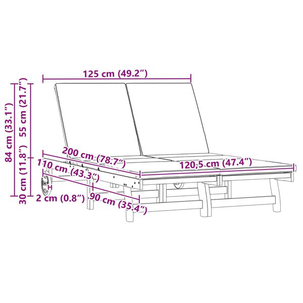 vidaXL Liege 2-Person Braun 125 x 200 x 84cm Massivholz Akazie