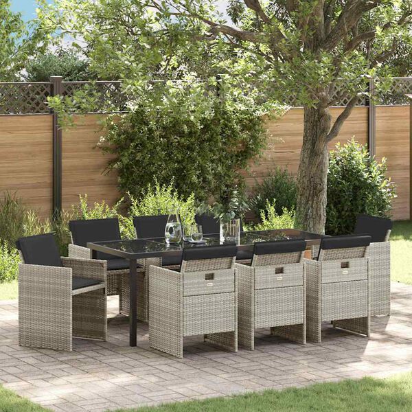 vidaXL Garten Essgruppe 9 pcs Hellgrau Poly-Rattan