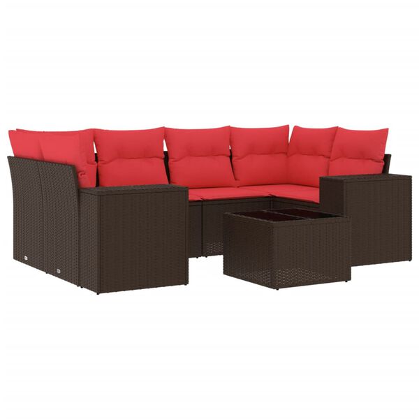 vidaXL 7-teiliges Gartensofa-Set mit Kissen, braun, Polyrattan