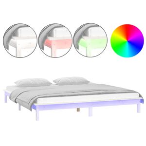 vidaXL Massivholzbett mit LEDs Wei&szlig; 140x190 cm