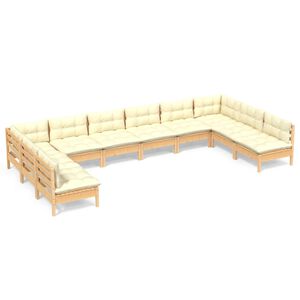 vidaXL 10-tlg. Garten-Lounge-Set mit Creme Kissen Massivholz Kiefer