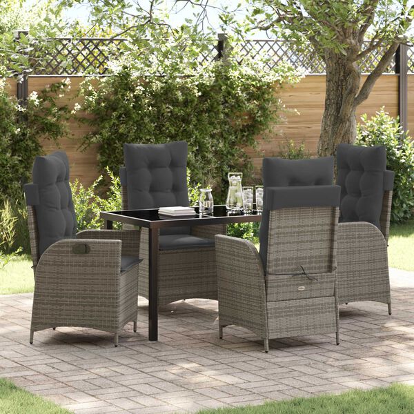vidaXL Garten Essgruppe mit Kissen 5 pcs Grau Poly-Rattan