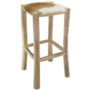 vidaXL Barhocker Ziegenleder und Teak Massivholz