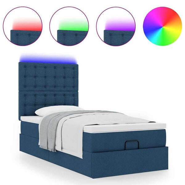 vidaXL Ottoman-Bett mit Matratze & LEDs Blau 80x200 cm Stoff