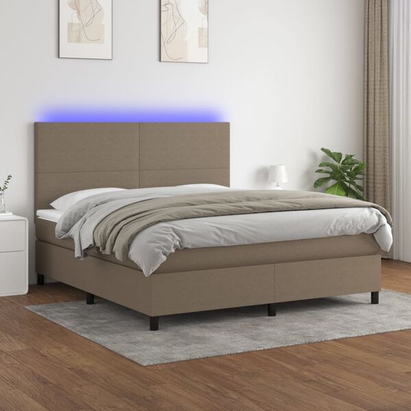 vidaXL Boxspringbett mit Matratze & LED Taupe 160x200 cm Stoff