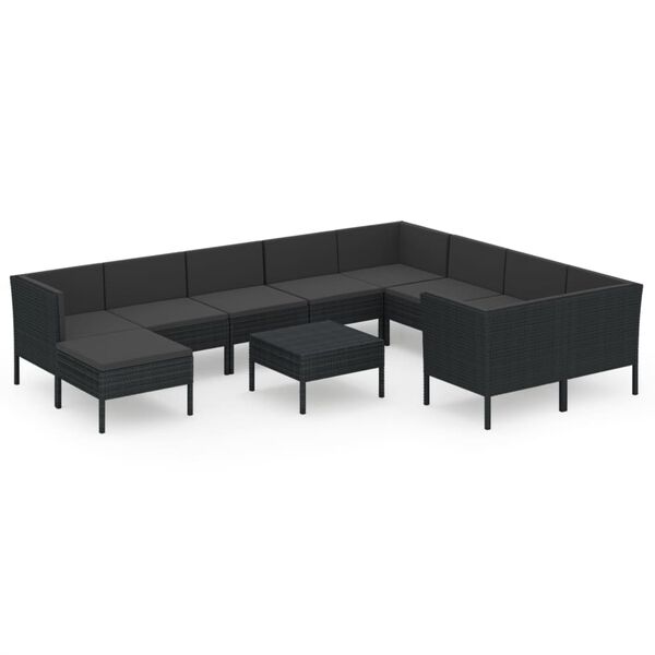 vidaXL 11-tlg. Garten-Lounge-Set mit Auflagen Poly Rattan Schwarz