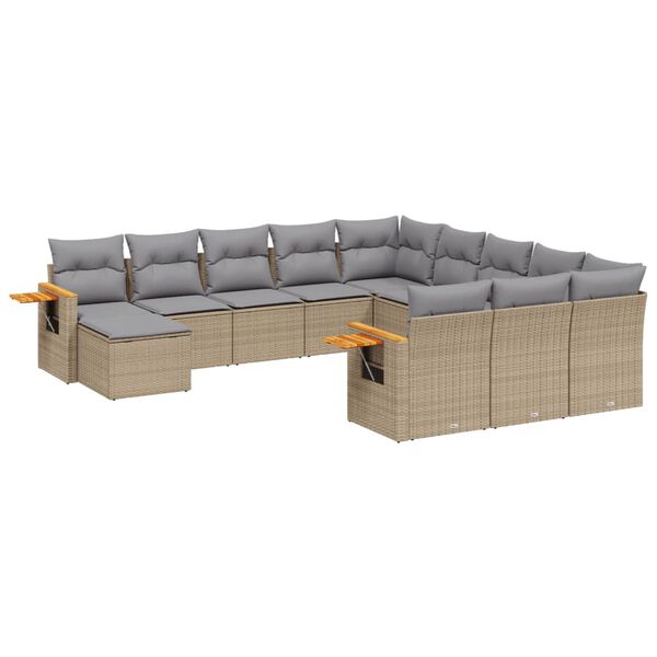 vidaXL 11-tlg. Garten-Sofagarnitur mit Kissen Beige Poly Rattan