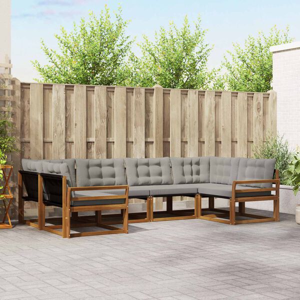 vidaXL Outdoor-Sofagarnitur mit Kissen 6 pcs Nat&uuml;rlich und Hellgrau