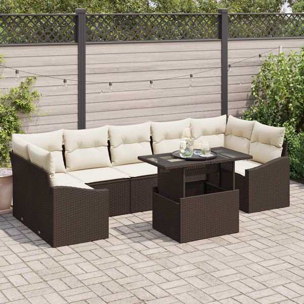 vidaXL Garten-Sofa-Set mit Speicher 8 pcs Braun Poly Rattan