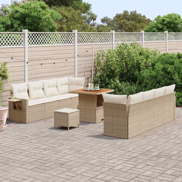 vidaXL Gartensofa-set mit Kissen 11 pcs Beige und Creme Poly-Rattan