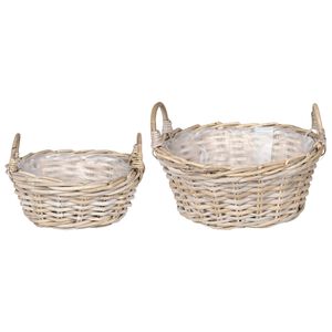 vidaXL Blumentopfkorb mit Speicher 2 Stk. Nat&uuml;rliches Grau Kubu Rattan