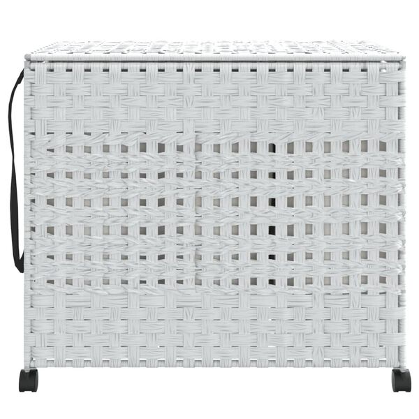 vidaXL Wäschekorb mit Rollen Weiß 66x35x60 cm Rattan