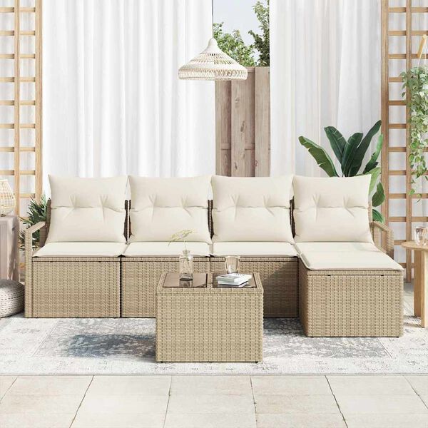 vidaXL Sofa Set mit Kissen 6 pcs Beige und Creme Poly-Rattan