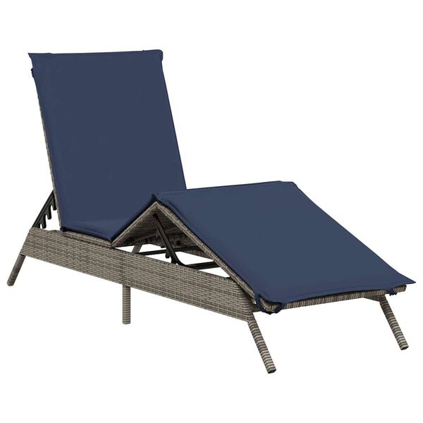 vidaXL Sonnenliege mit Kissen Grau Poly Rattan