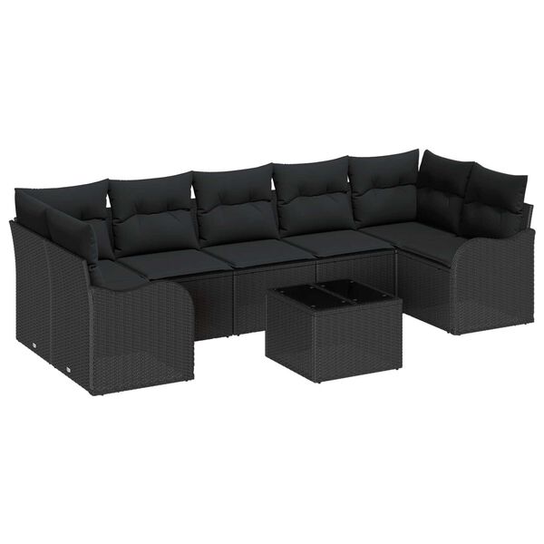vidaXL Garten-Sofa-Set 8 pcs Schwarz Poly-Rattan und Stahl und Glas