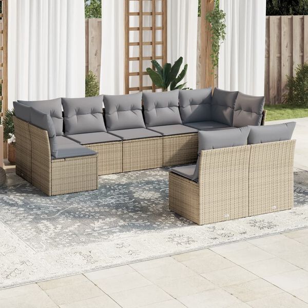 vidaXL 9-tlg. Garten-Sofagarnitur mit Kissen Beige Poly Rattan