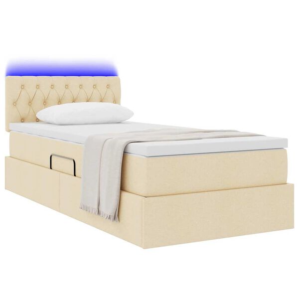 vidaXL Bett mit Stauraum und LED mit Matratze Creme 100 x 200 cm Stoff