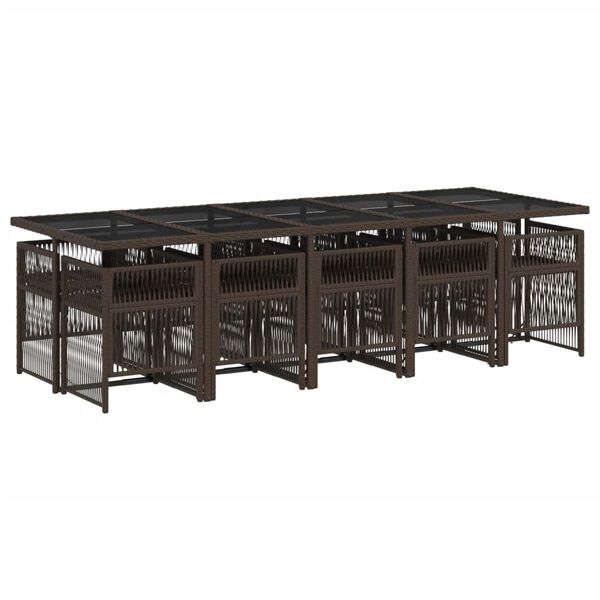 vidaXL 11-tlg. Garten-Essgruppe mit Kissen Braun Poly Rattan