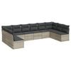vidaXL 10-tlg. Garten-Sofagarnitur mit Kissen Hellgrau Poly Rattan
